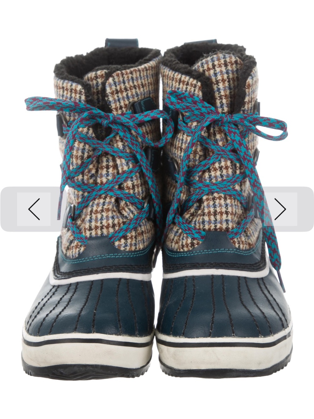 Sorel Women's Teal Blue and Brown Plaid Winter Rain Boots Sz 9